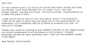 E-mail from Steve Swallow